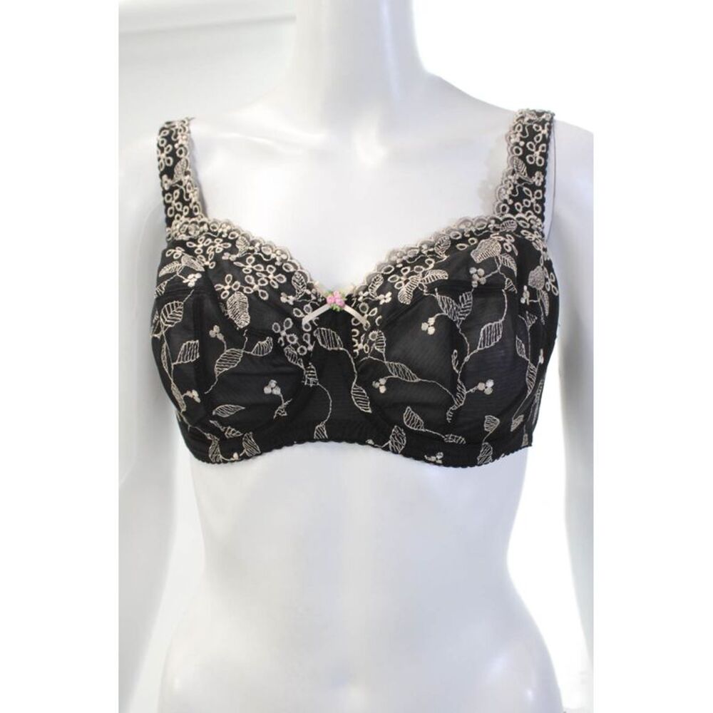Fayreform Womens Floral Embroidered Adjustable Balconette Bra Black 32E